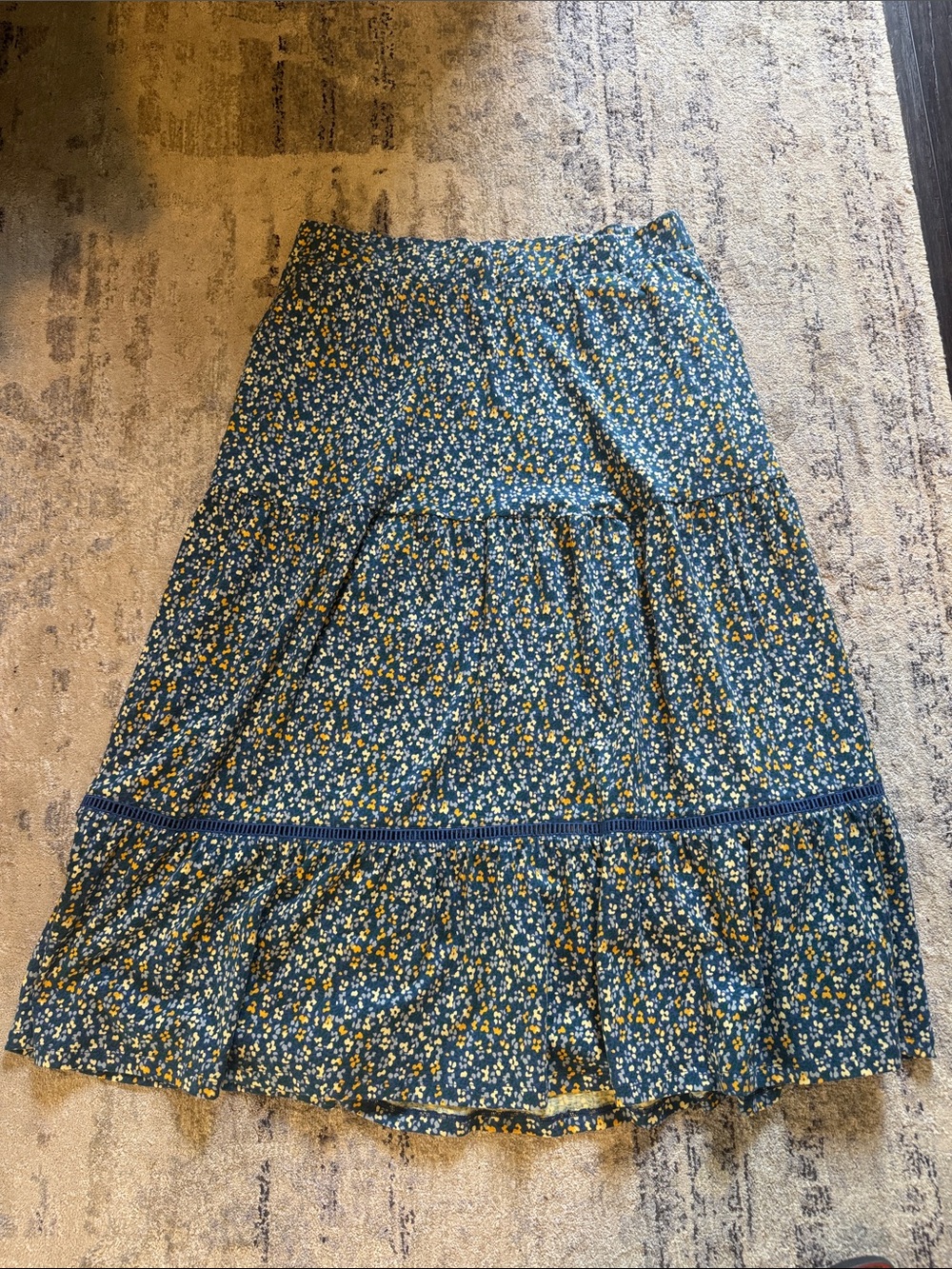 Blue and Yellow Floral Tiered Midi Skirt - Women's